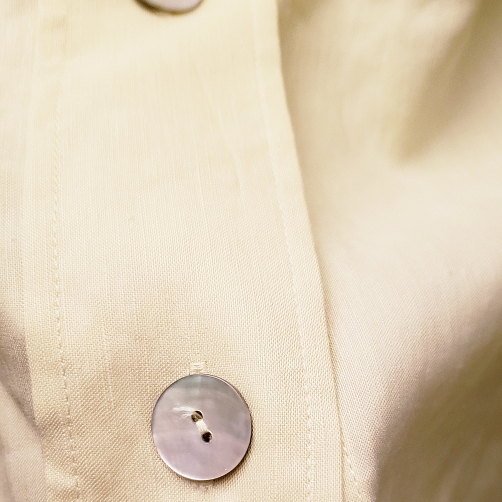 Vince Linen Blend Yellow Green Button-Up Women's Shirt - Picture 4 of 12